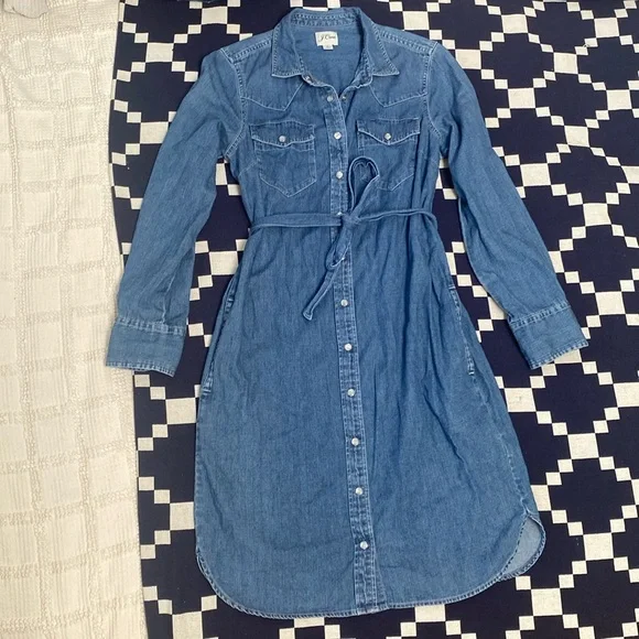 J. Crew denim chambray pearl snap button down dress size 2 ASO Meghan Markle - Picture 7 of 10
